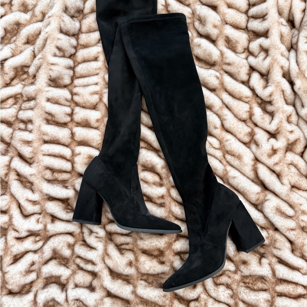 Steve Madden Black Suede Over-the-Knee Block Heel Boots